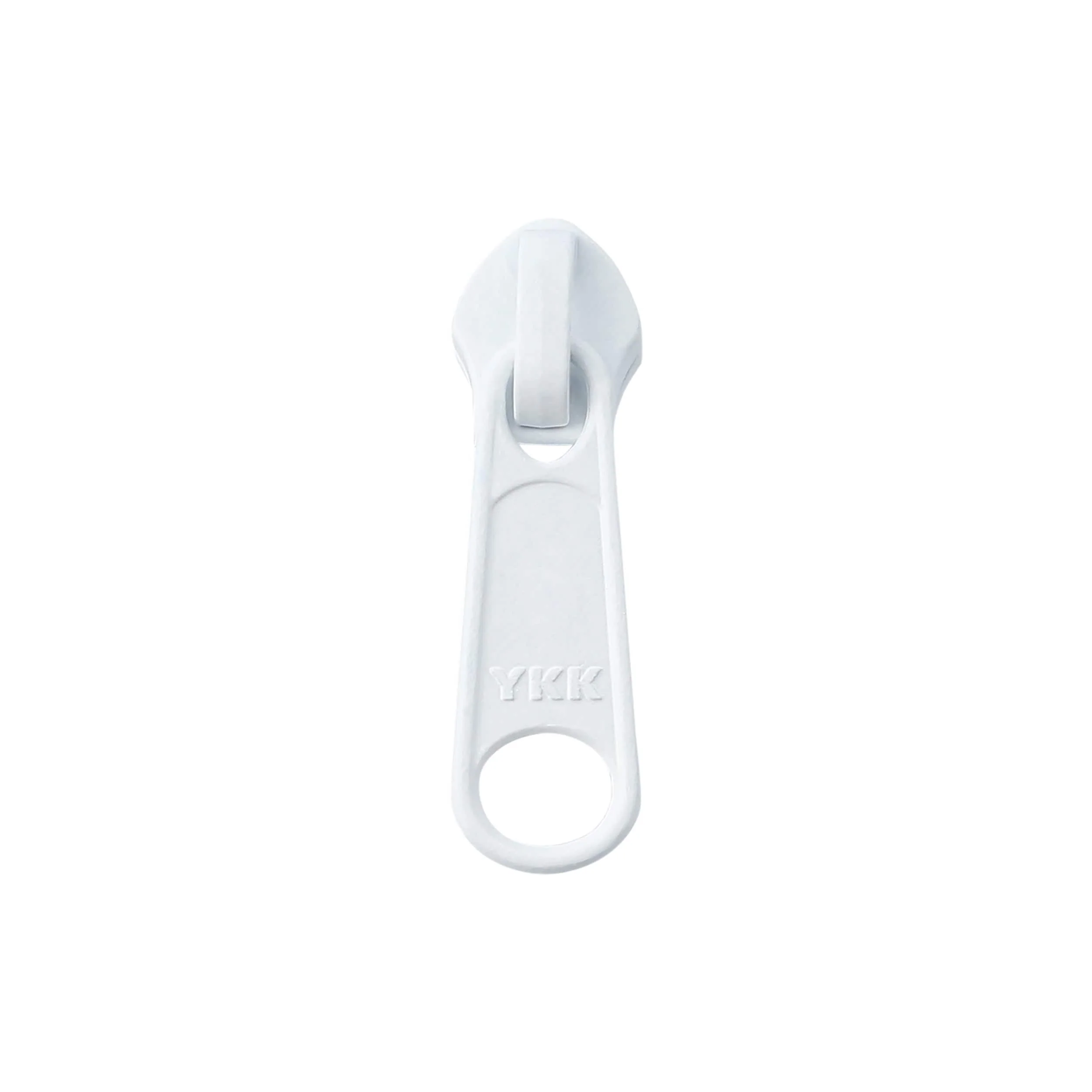 #5 White, Coil, YKK Long Tab Semi-Swivel Zipper Slider, Zinc Alloy