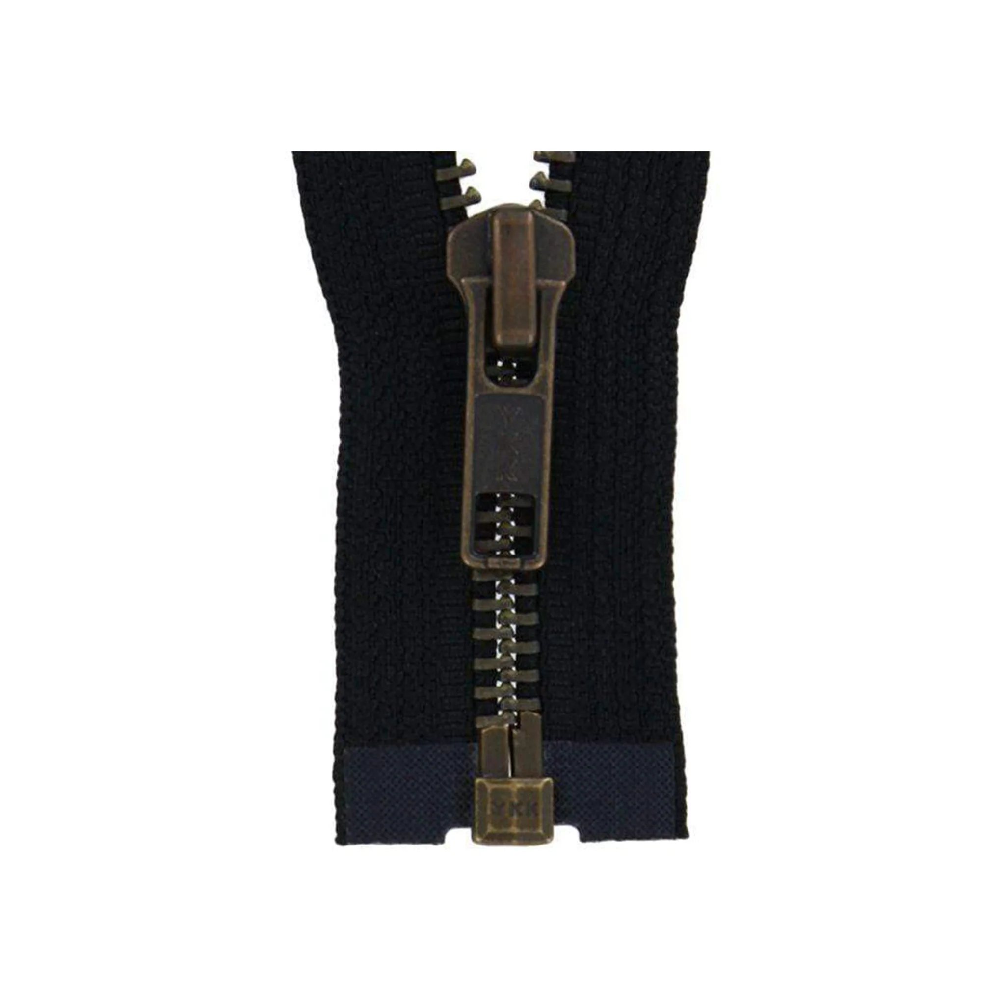 #5 Metal, Black, 30" YKK Separating Bomber Jacket Zipper with Antique Brass Teeth