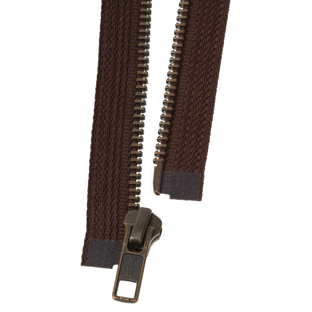 #5 Metal, Brown, 30" YKK Separating Bomber Jacket Zipper with Antique Brass Teeth - Image 3