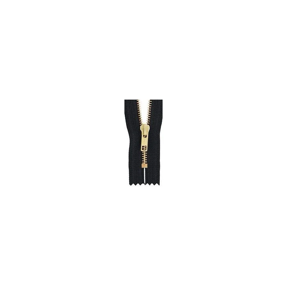 #6 Metal, Black, 12" YKK Closed End Zipper with Brass Teeth