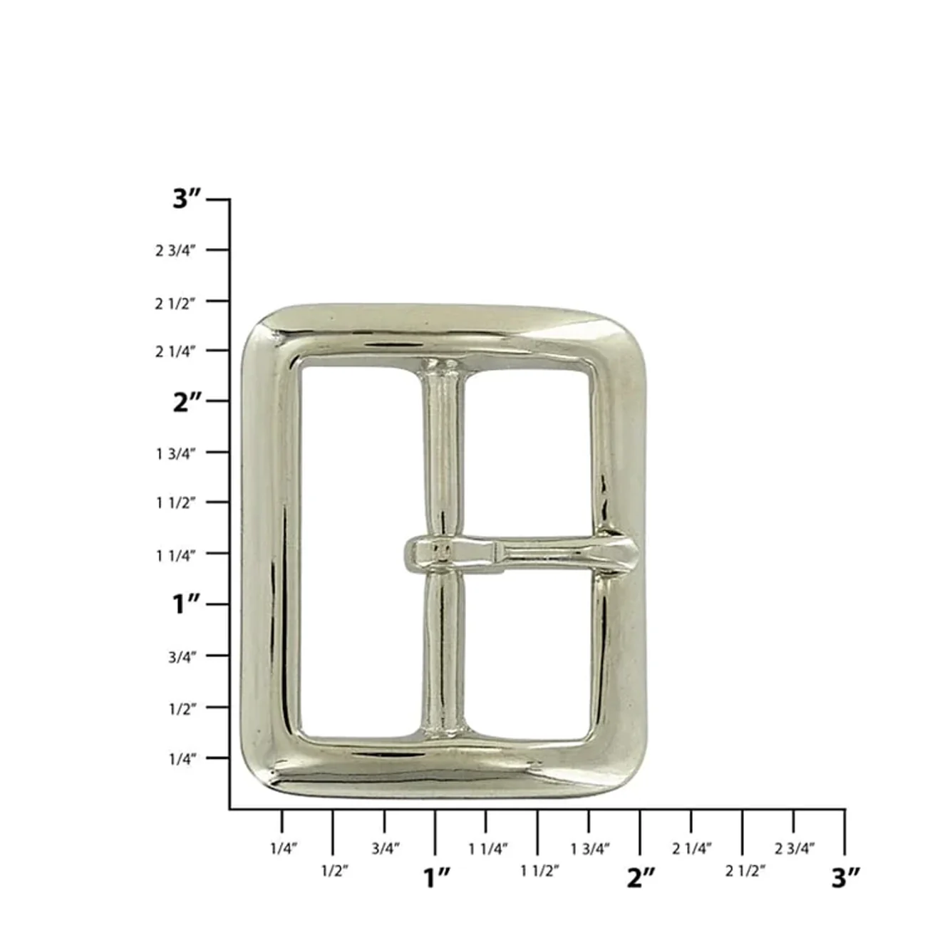 1 3/4" Nickel, Sam Browne Center Bar Buckle, Solid Brass - Image 2