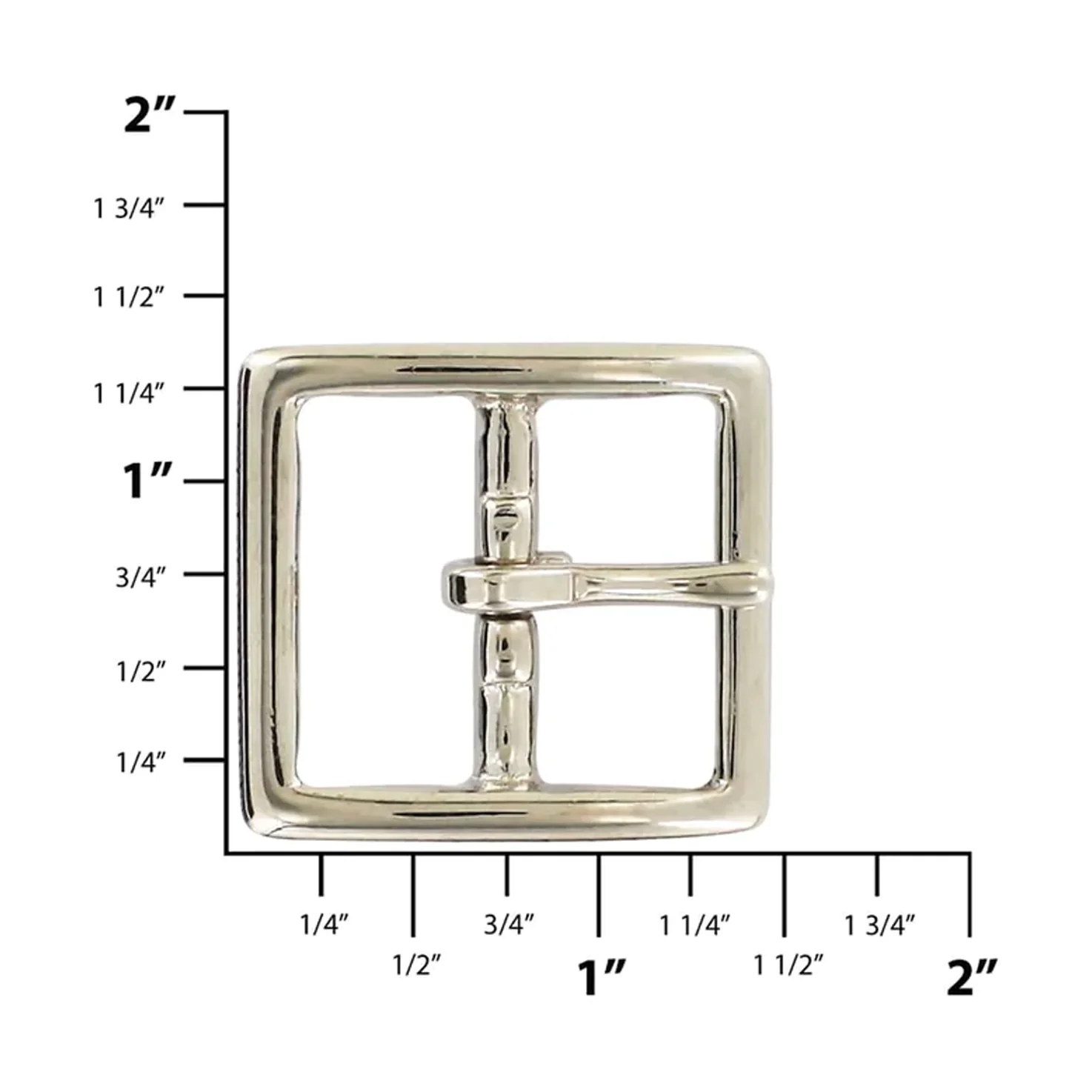 1" Nickel, Sam Browne Center Bar Buckle, Solid Brass - Image 2