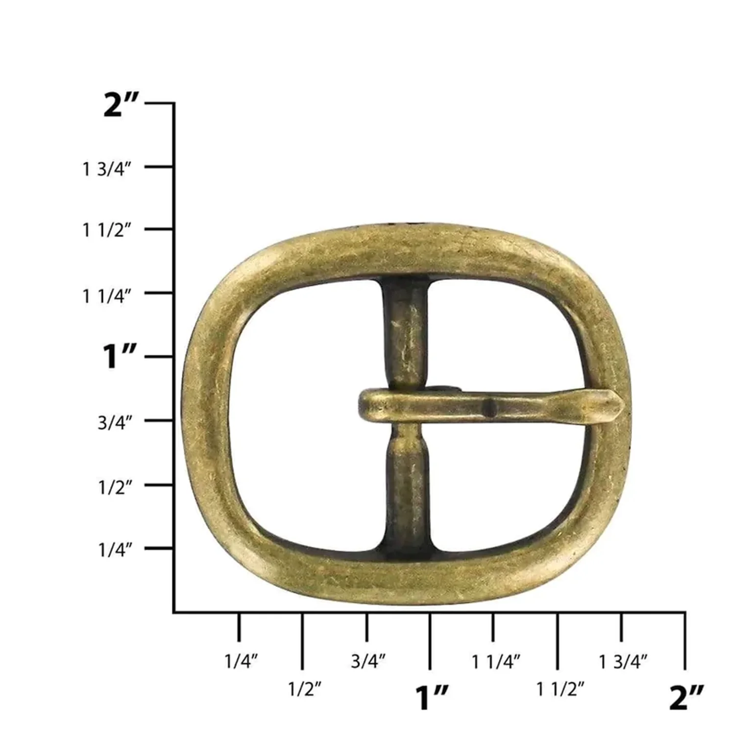 1" Antique Brass, 1.5"x1.75" Oval Center Bar Buckle, Solid Brass - Image 2