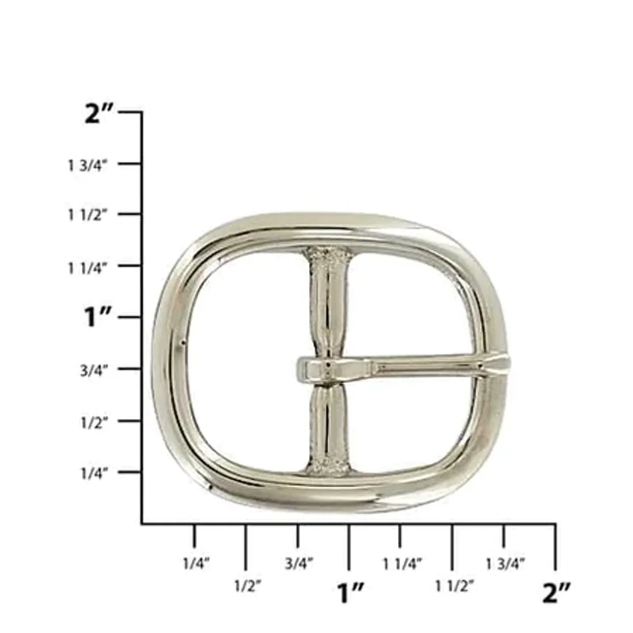 1" Nickel, 1.5"x1.75" Center Bar Buckle, Solid Brass - Image 2