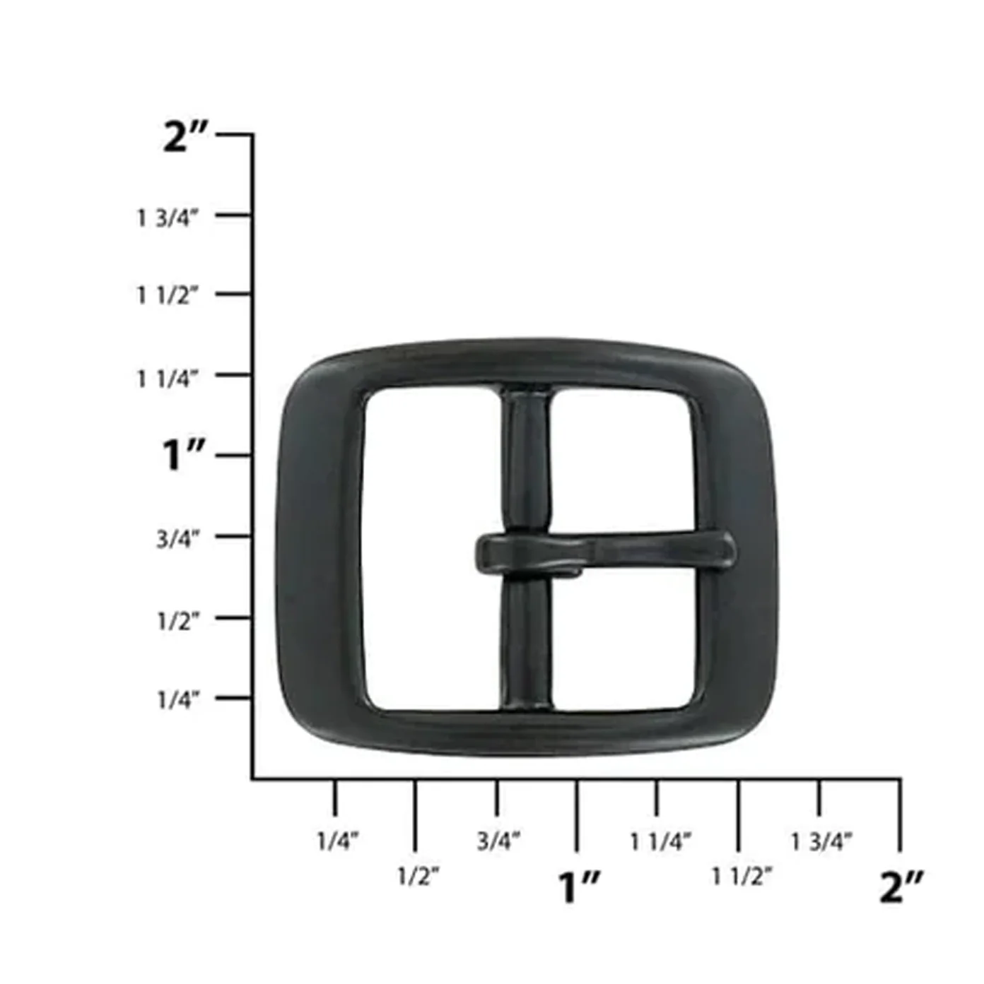 1" Black, 1.3"x1.6" Center Bar Buckle, Solid Brass - Image 2