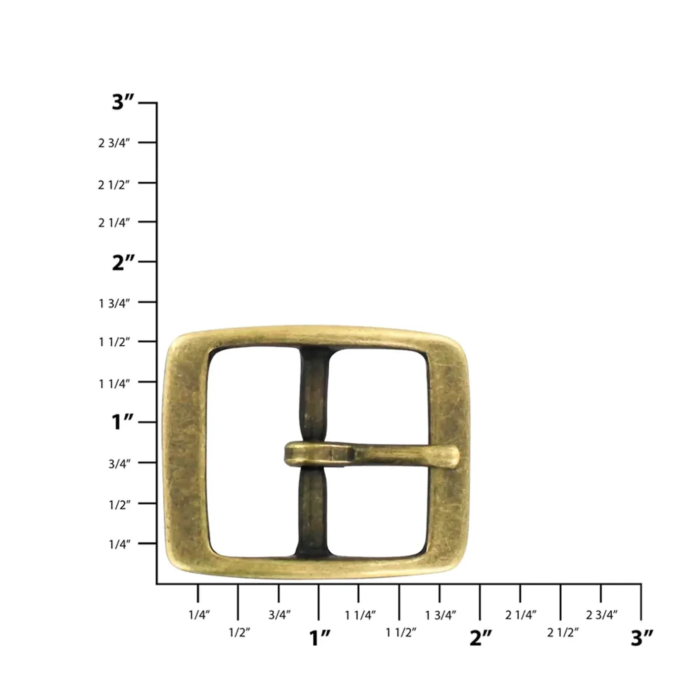 1 1/4" Antique Brass, 1.5"x2" Center Bar Buckle, Solid Brass - Image 2