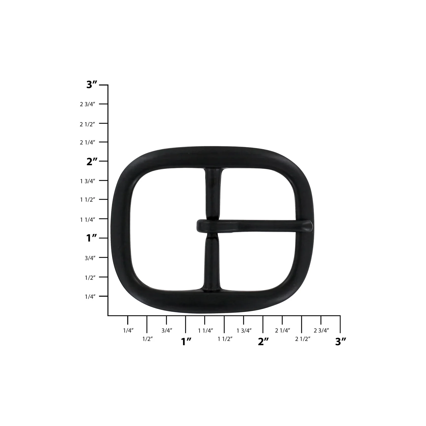 1 1/2" Black, 1 3/4"x2.6" Center Bar Buckle, Solid Brass - Image 2