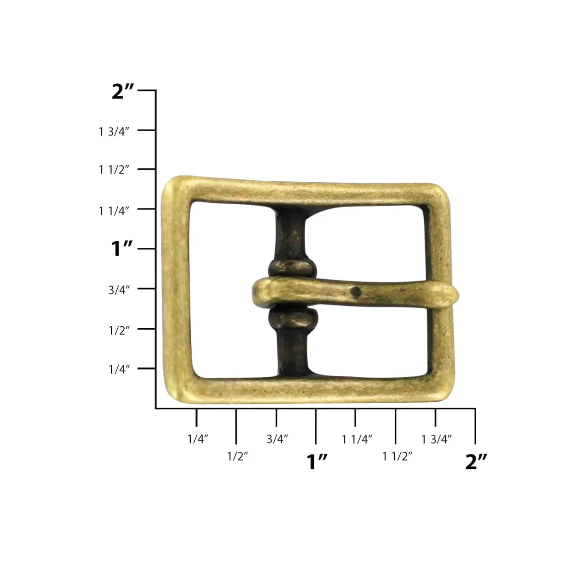 1" Antique Brass, 1.4"x2" Center Bar Buckle, Solid Brass - Image 2