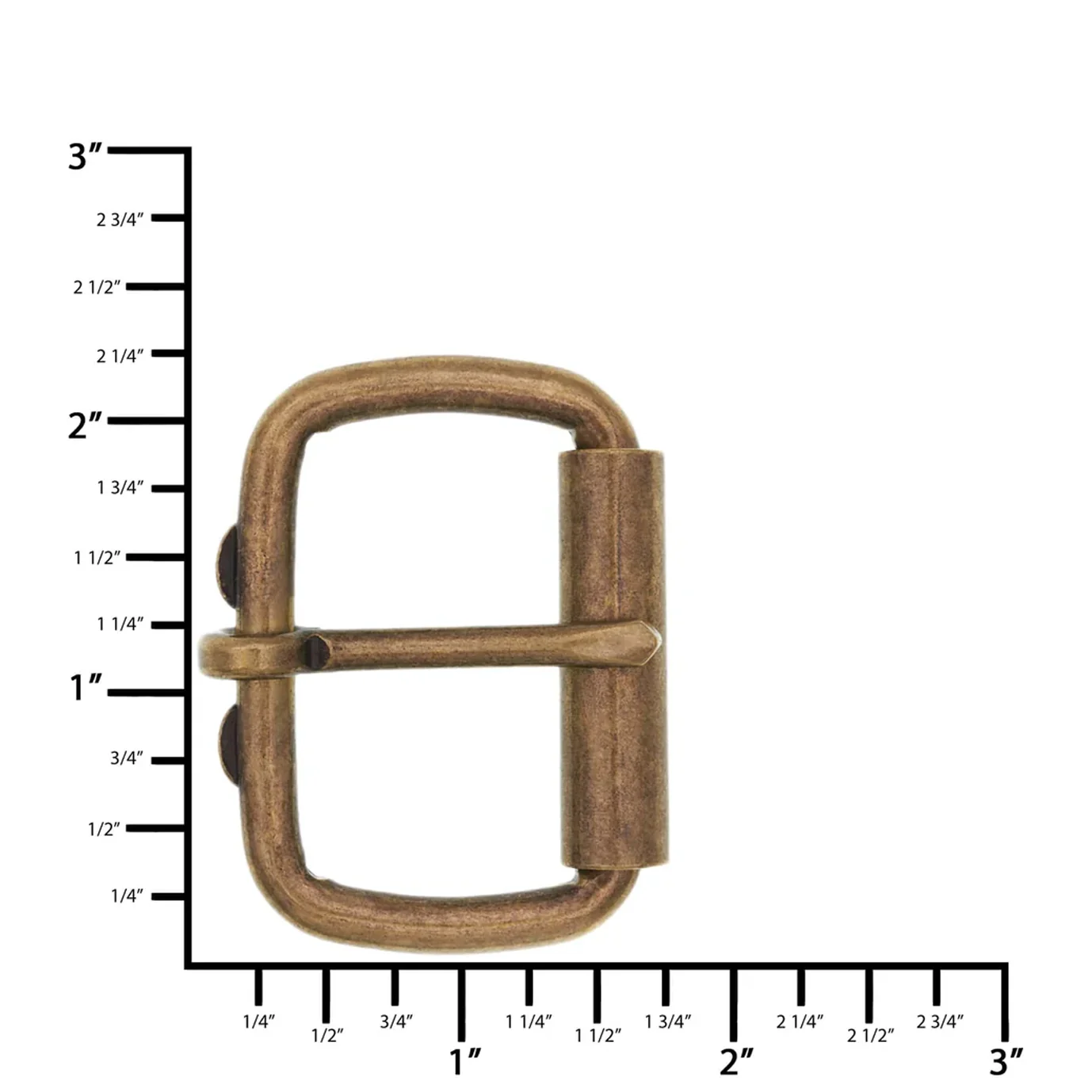 1 1/2" Antique Brass, Heel Bar Roller Buckle, Steel - Image 2