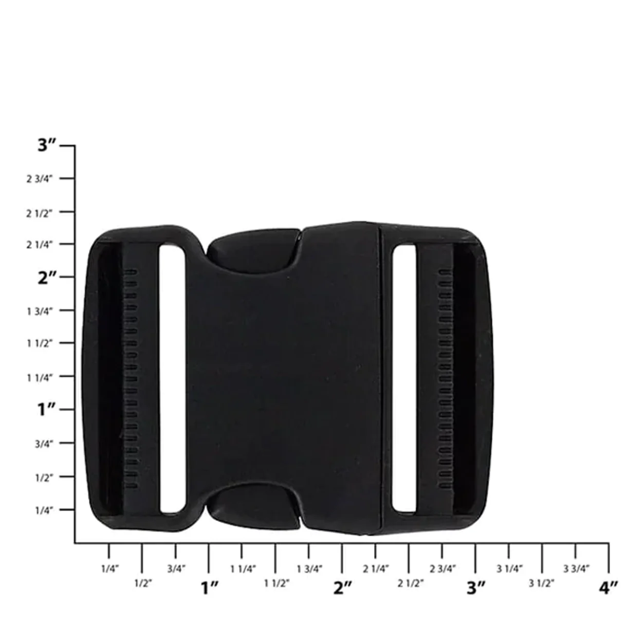 2" Black, Dual Adjustable Side Squeeze Buckle, Plastic - Image 2