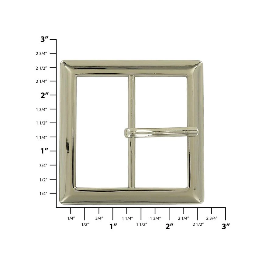 2" Shiny Nickel, Square Center Bar Buckle, Zinc Alloy - Image 4