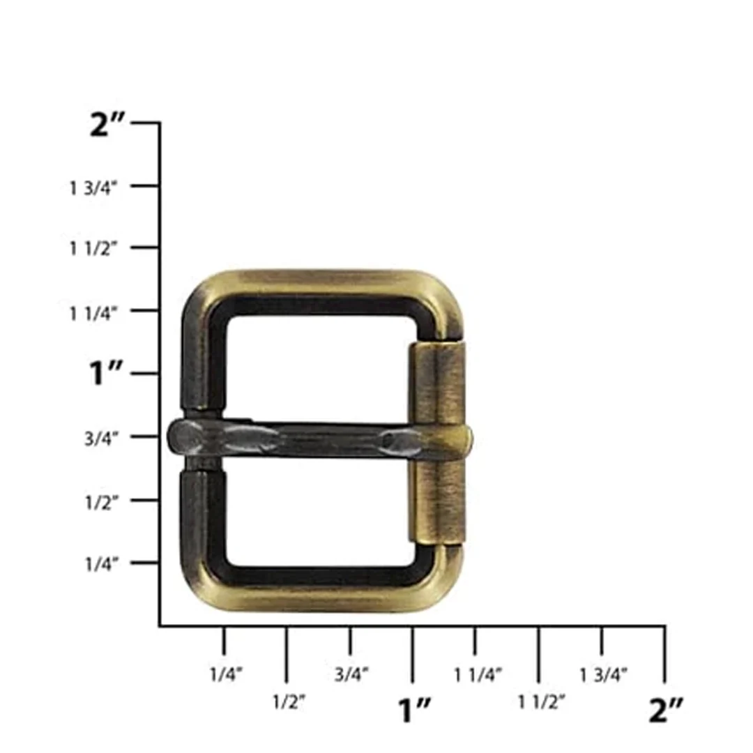1" Antique Brass, Beveled Heel Bar Roller Buckle, Zinc Alloy - Image 2