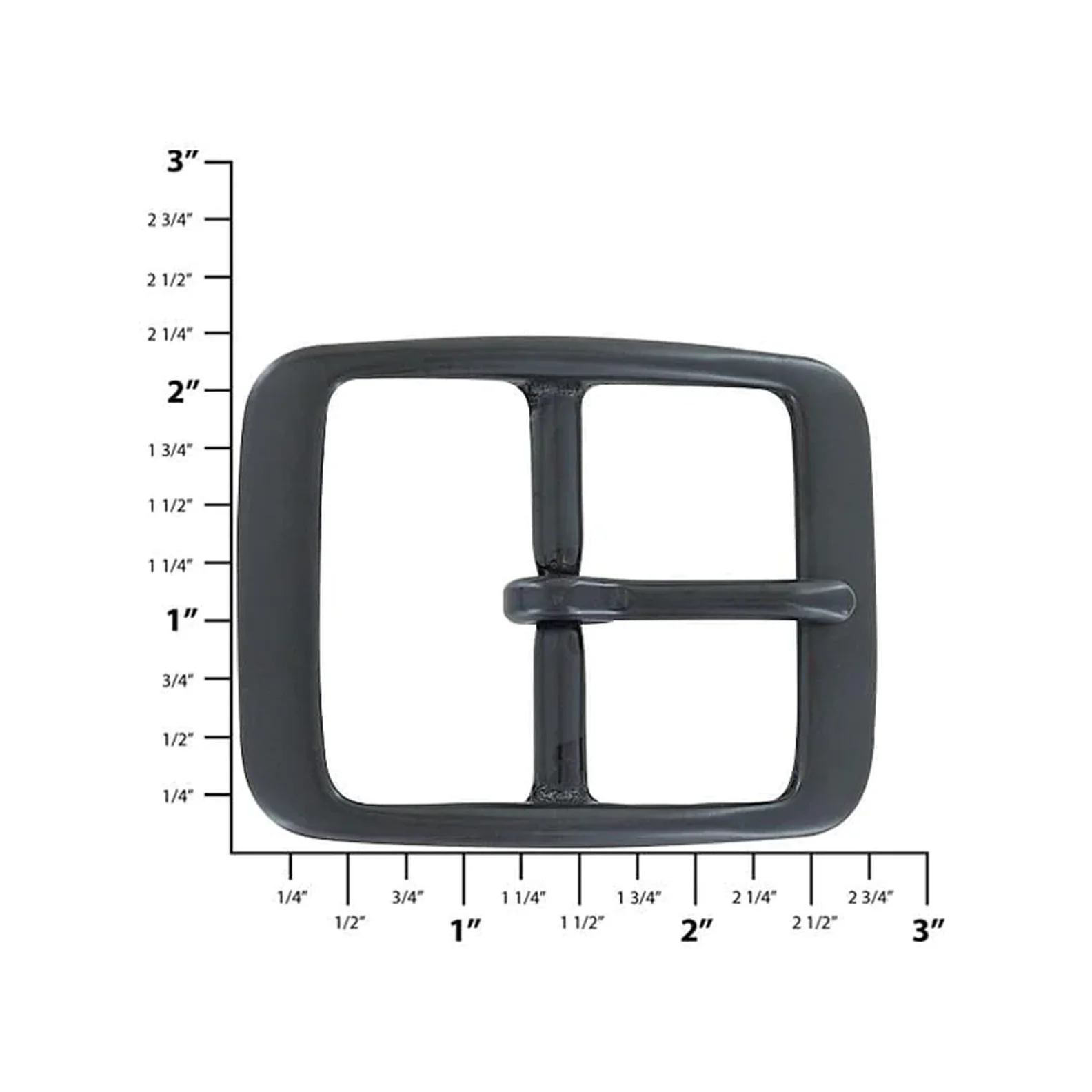 1 3/4" Black, Center Bar Buckle, Solid Brass - Image 2