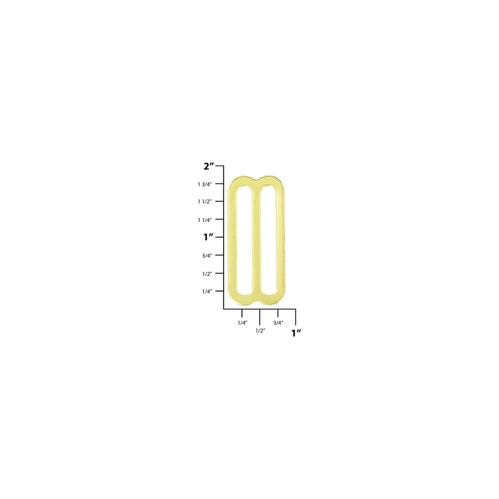 1 1/2" Shiny Brass, Flat Stamped Double Loop, Tri Bar Slide, Steel - Image 2