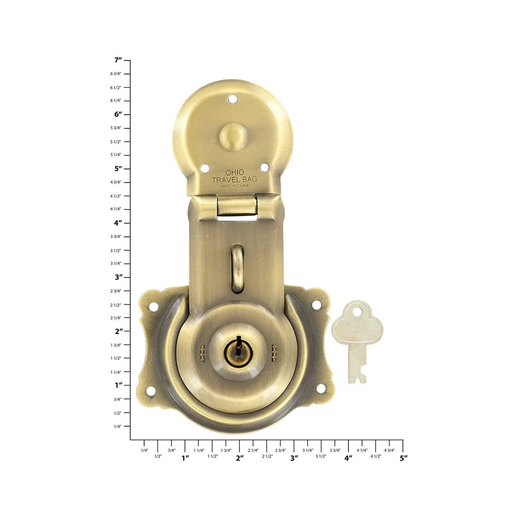 3 1/2" Brushed Antique Brass, Trunk Lock, Steel - Image 2