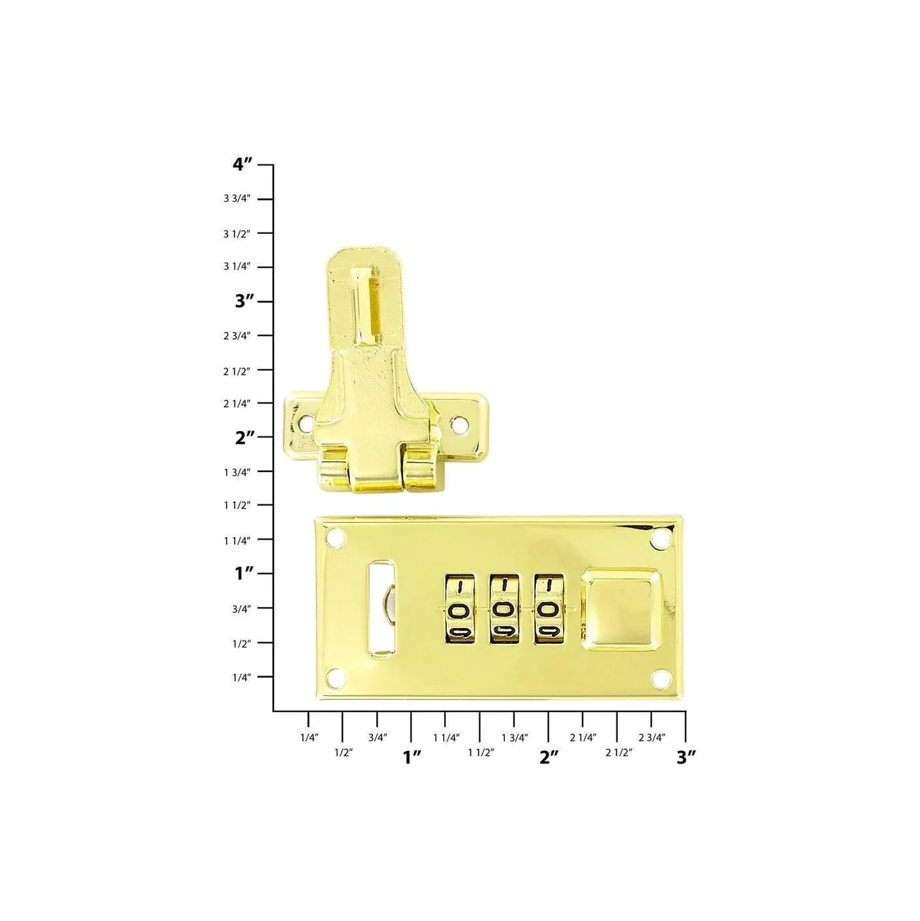 1 1/4" Shiny Brass, Offset Hasp Combination Lock, Steel - Image 2