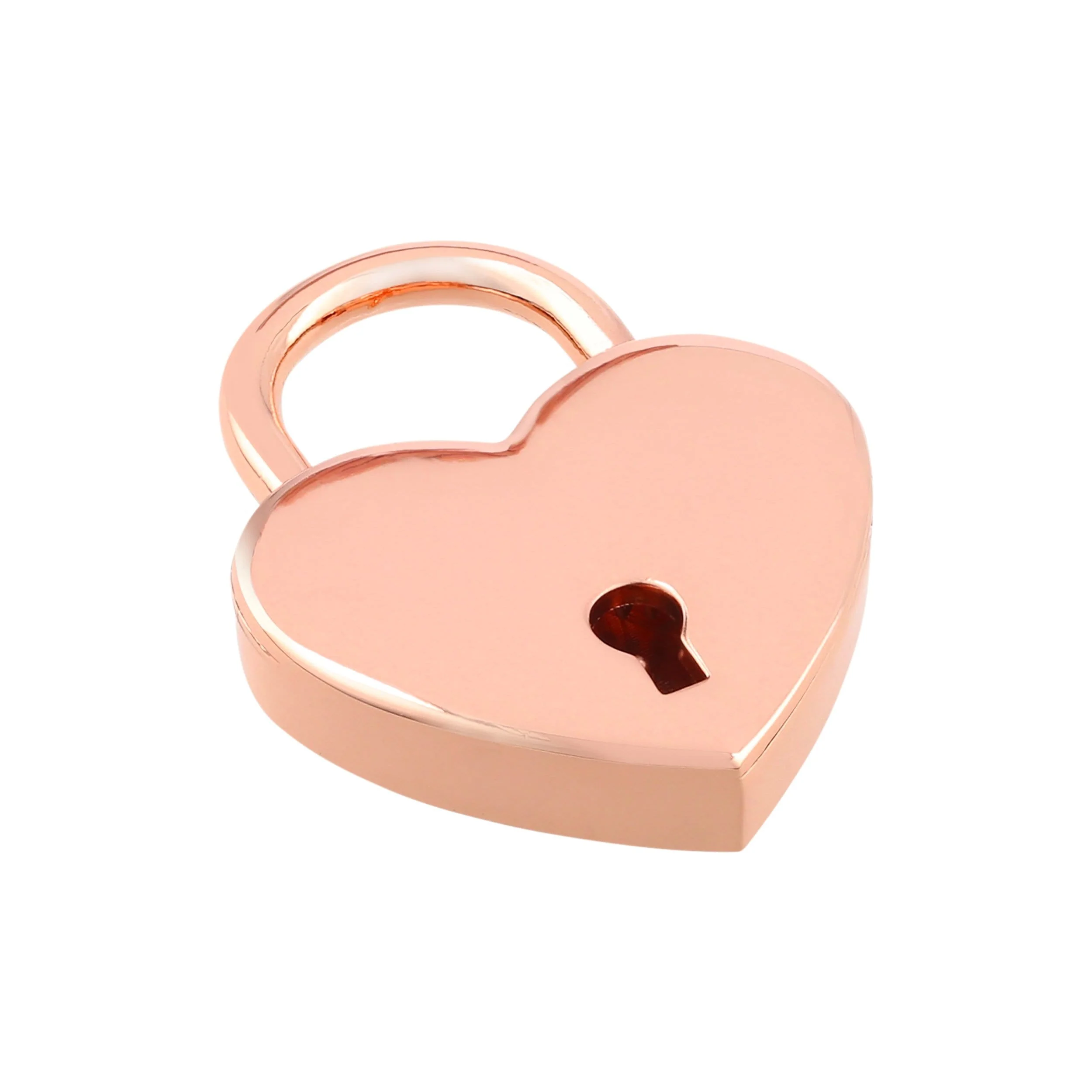1-3/16" Shiny Rose Gold, Heart Padlock W/2 Keys, Zinc Alloy-PK4 - Image 2