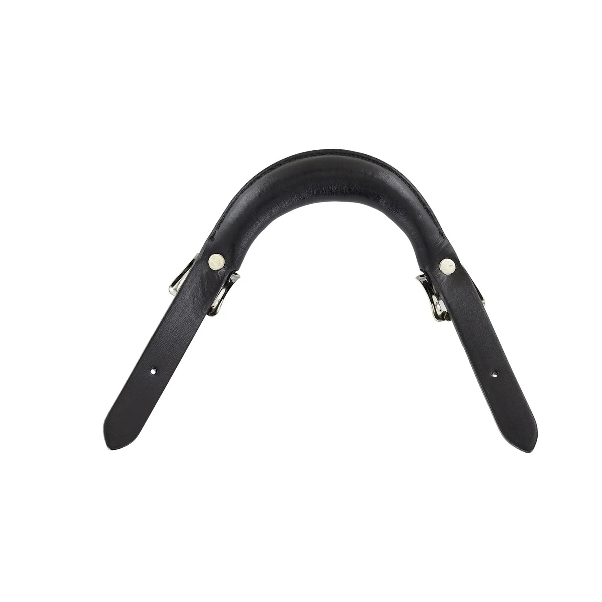 6" Black, Emergency Handle with Nickel Hardware, Leather - Image 3