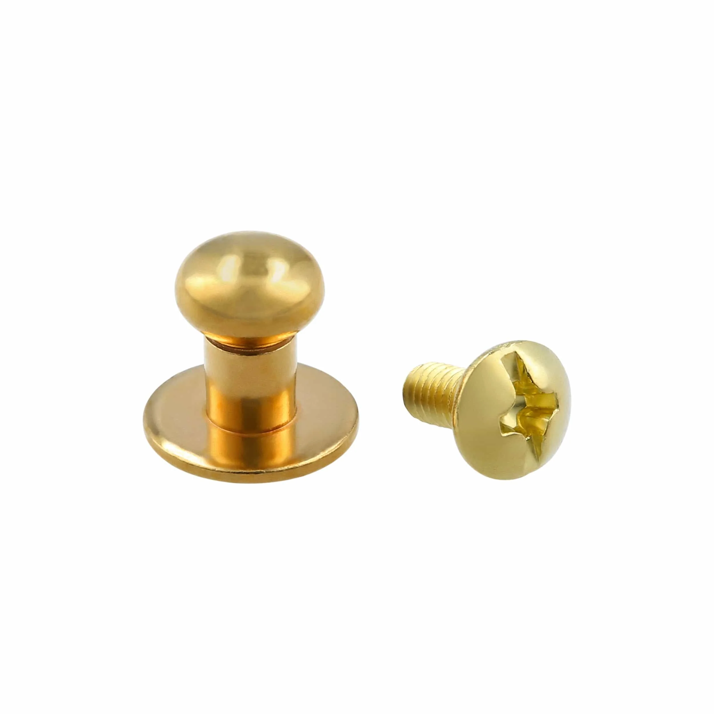 10mm, Shiny Brass, Flat Top Collar Button Stud with Screw, Solid Brass - PK10 - Image 2