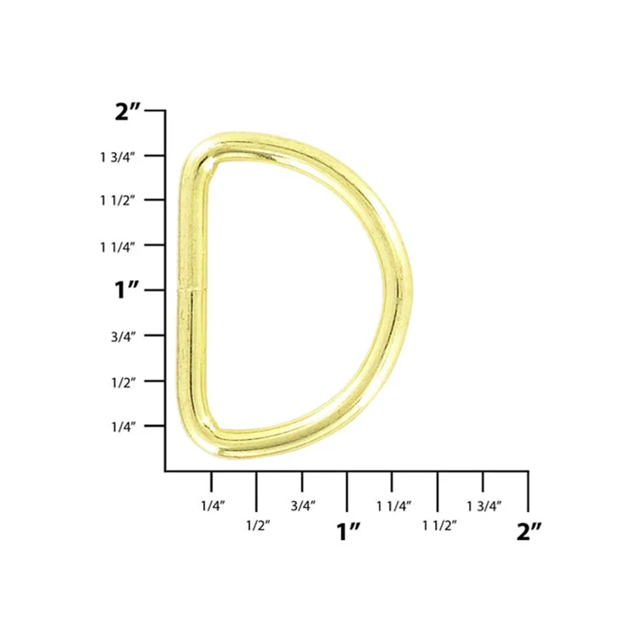 1 1/2" Shiny Brass, Welded D Ring, Steel - Image 2