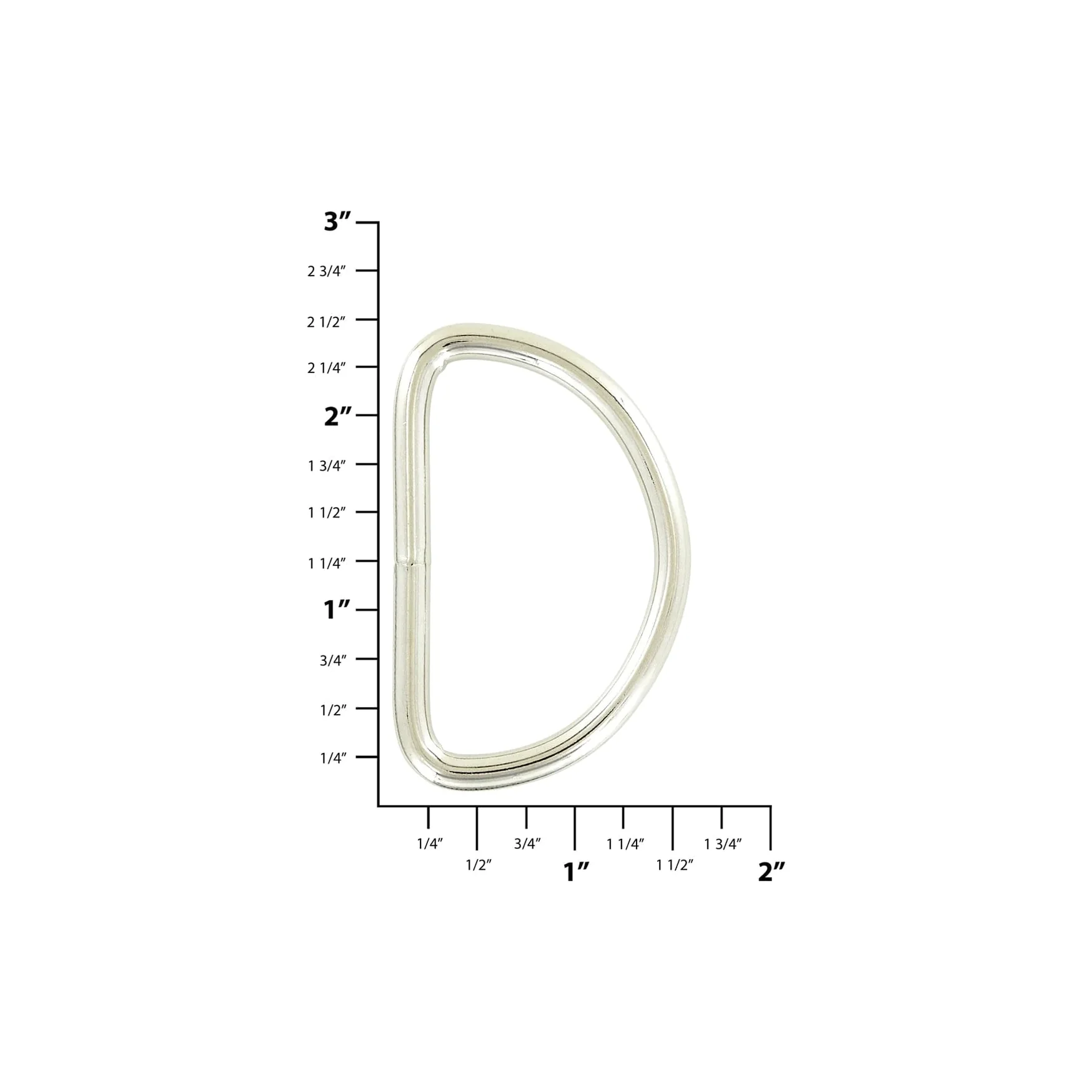 2" Shiny Nickel, 4.9mm Welded D Ring, Steel - Image 2