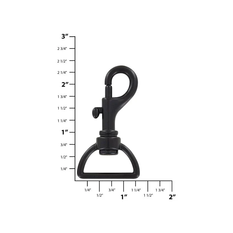 1" Matte Black, D-Ring 2 3/16" Bolt Swivel Snap Hook, Zinc Alloy - Image 3