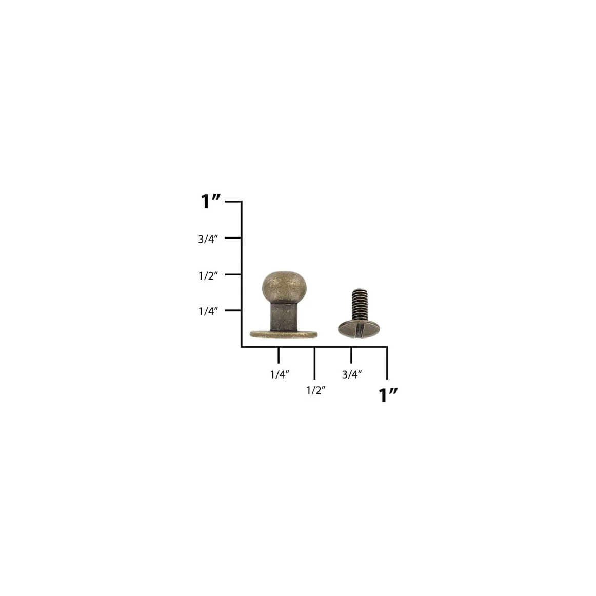 12mm, Antique Brass, Flat Top Collar Button Stud with Screw, Solid Brass - Image 2