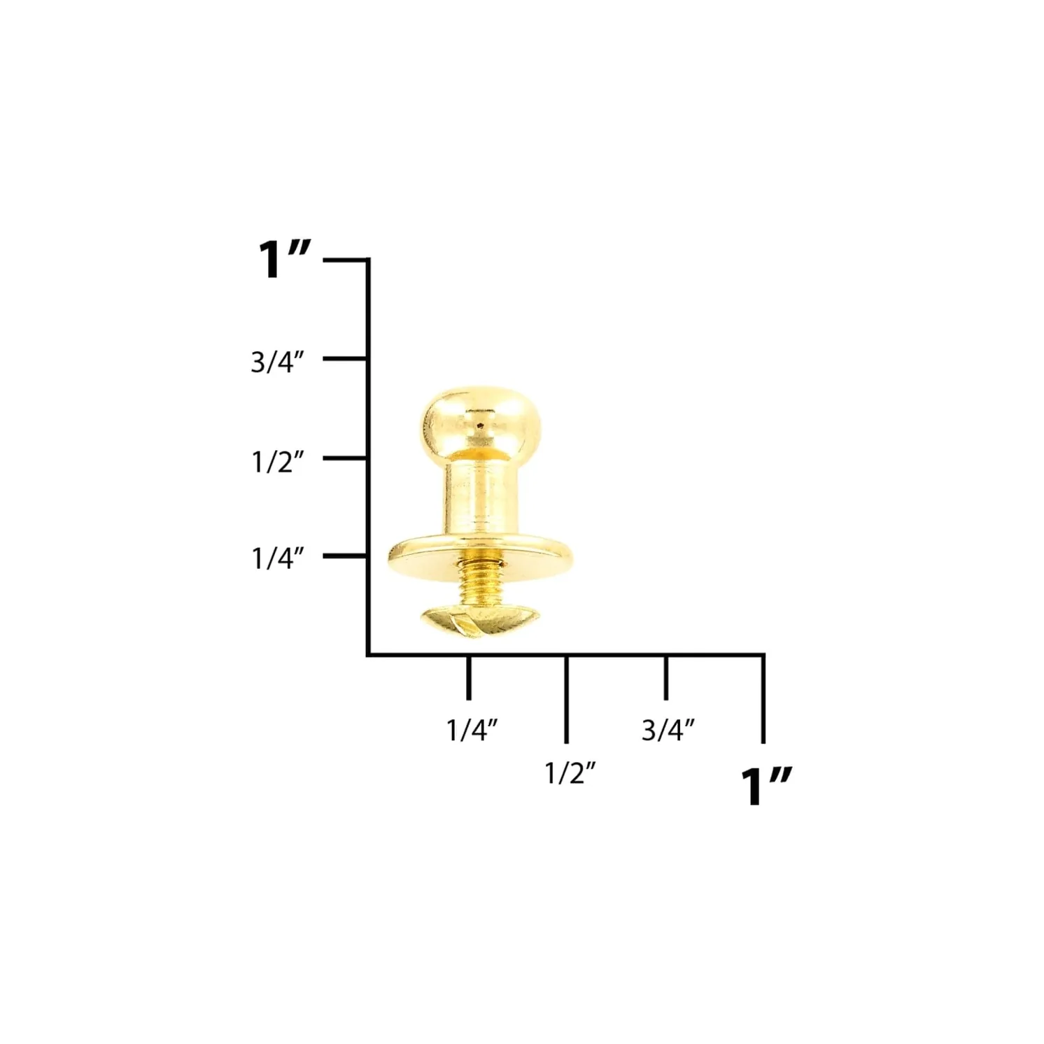 12mm, Brass, Flat Top Collar Button Stud with Screw, Solid Brass - Image 2