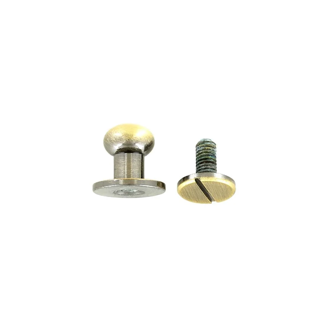 10mm, Antique Brass, Round Top Collar Button Stud with Screw, Solid Brass - PK5