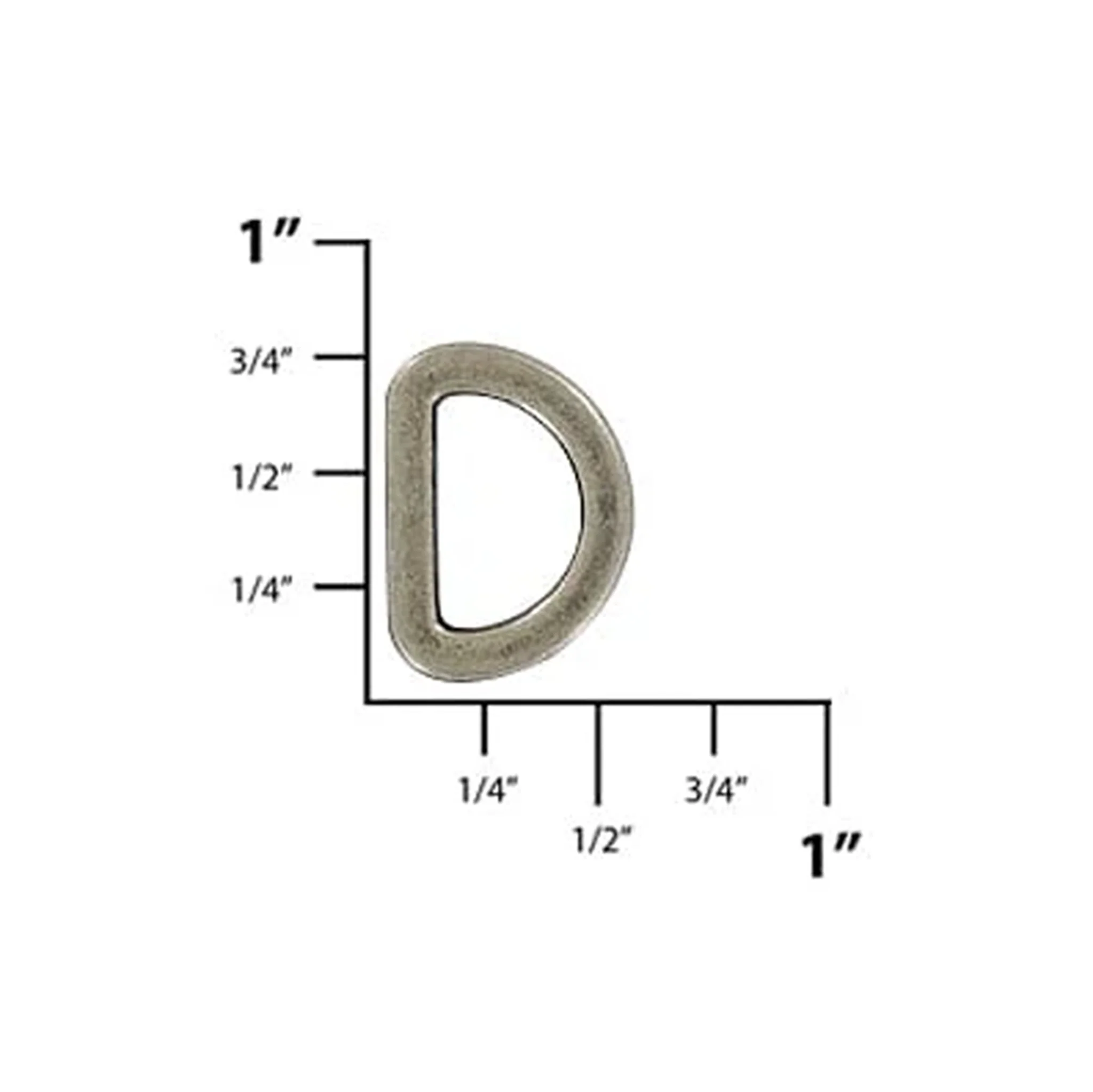1/2" Antique Silver, Flat Cast D Ring, Zinc Alloy-PK5 - Image 2