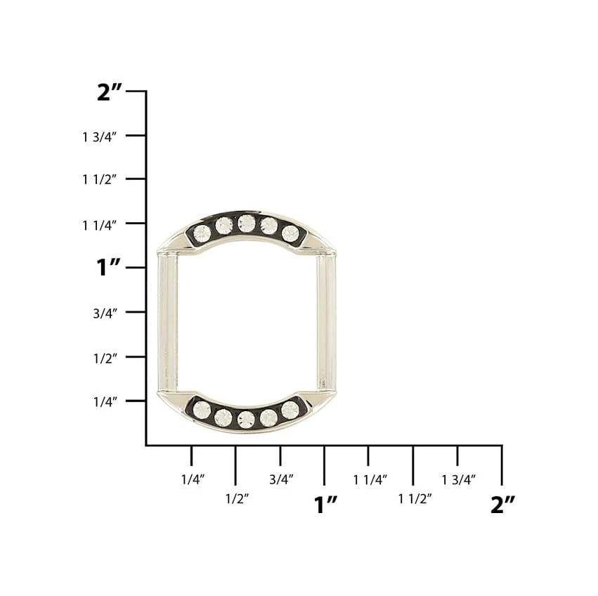 3/4" Shiny Nickel, Rectangular Ring with Black Rhinestone, Zinc Alloy - Image 2