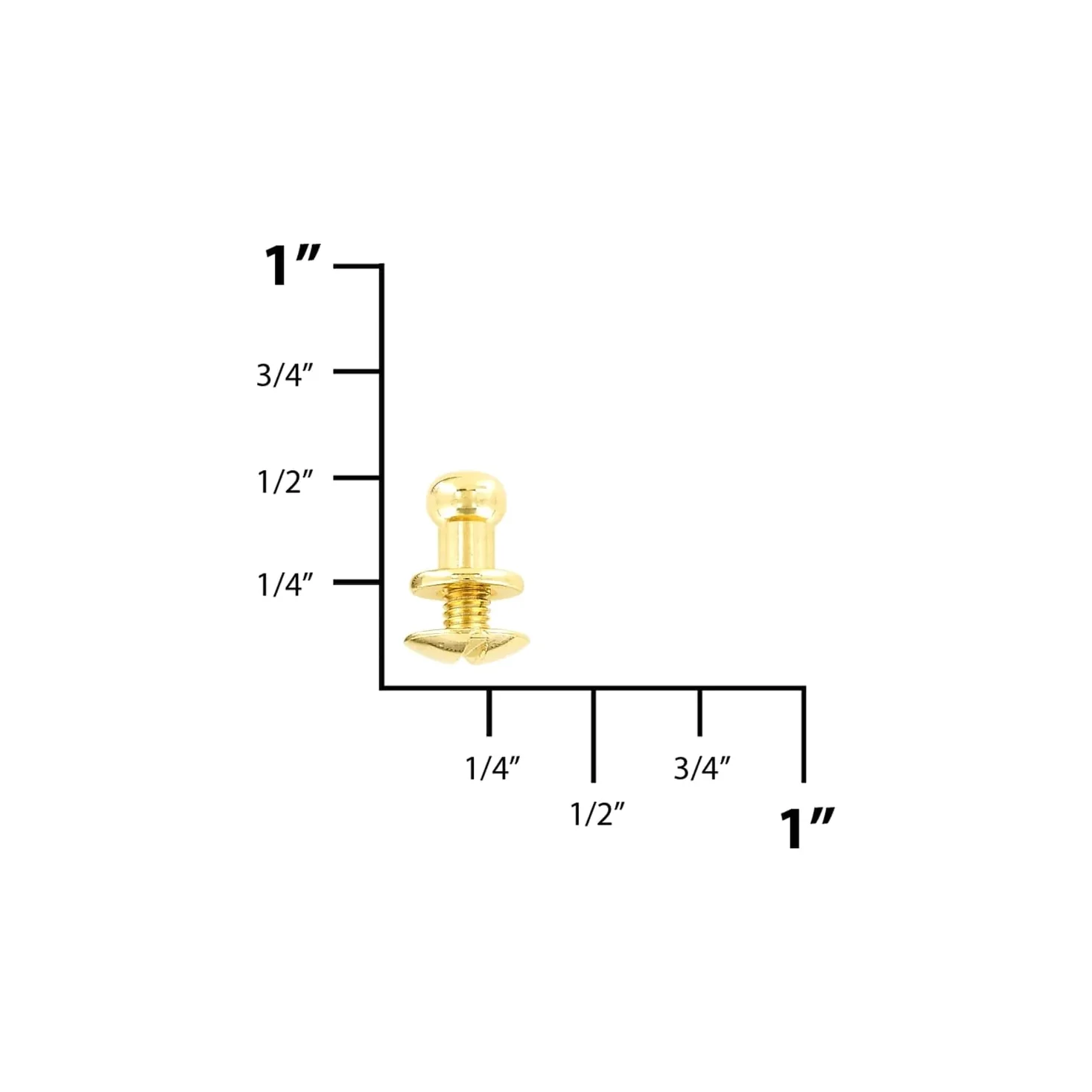 7mm, Gold, Small Collar Button Stud with Screw, Solid Brass - PK5 - Image 2