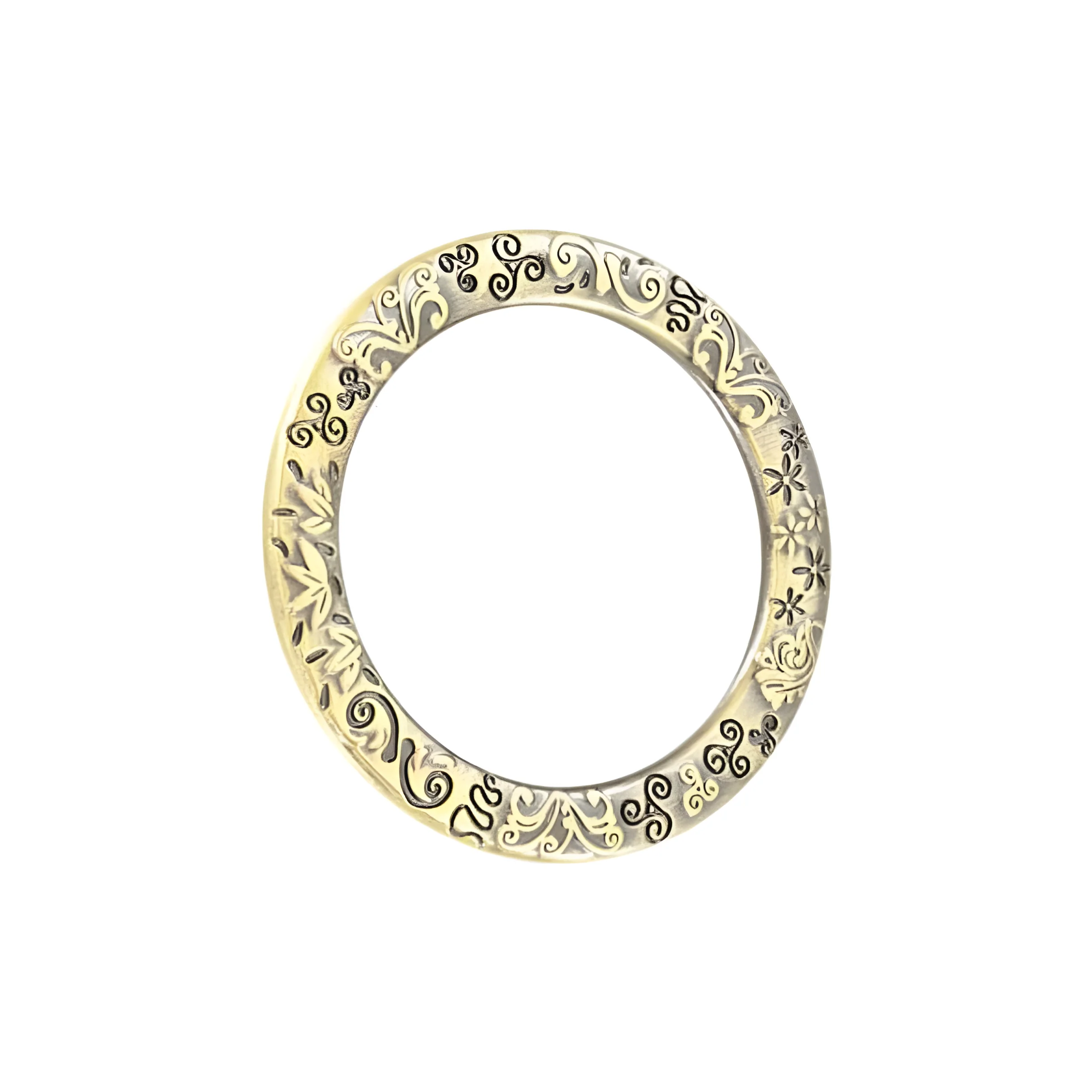 1 1/2" Embellished Antique Brass, Cast Flat Round Ring, Zinc Alloy - Image 3