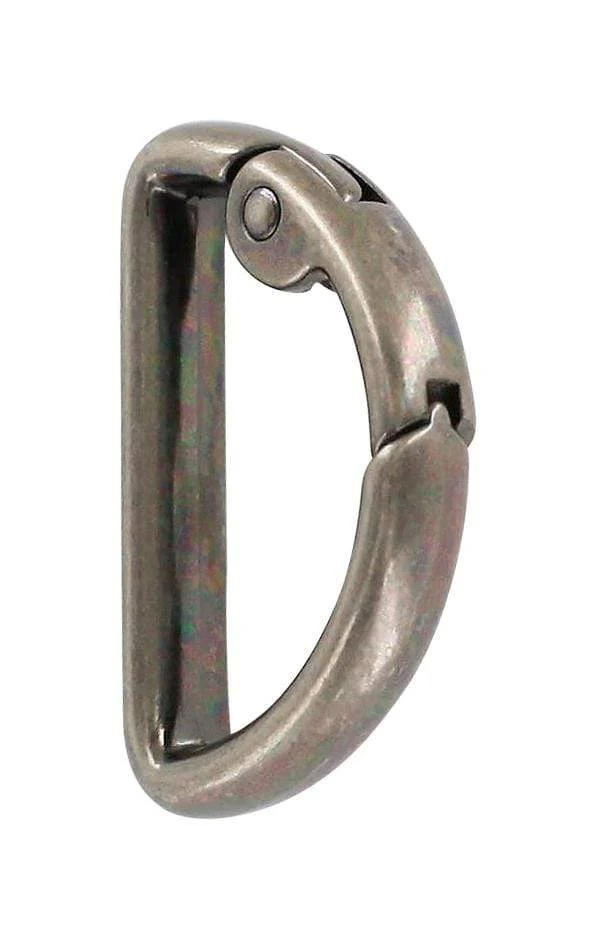 1 1/8" Antique Silver, Spring Gate D Ring, Zinc Alloy - Image 2