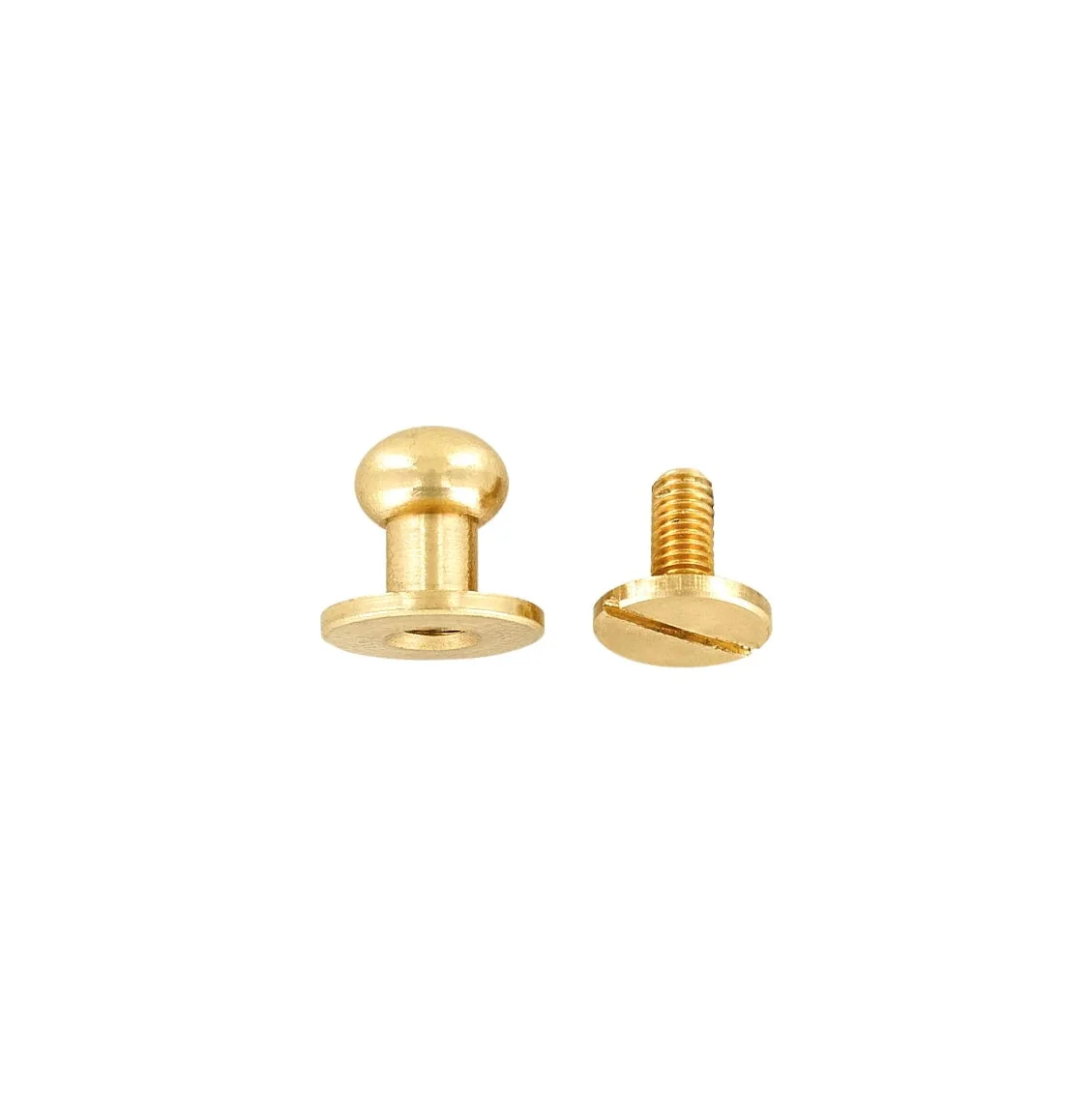 10mm, Brass, Flat Top Collar Button Stud with Screw, Solid Brass - PK5 - Image 2