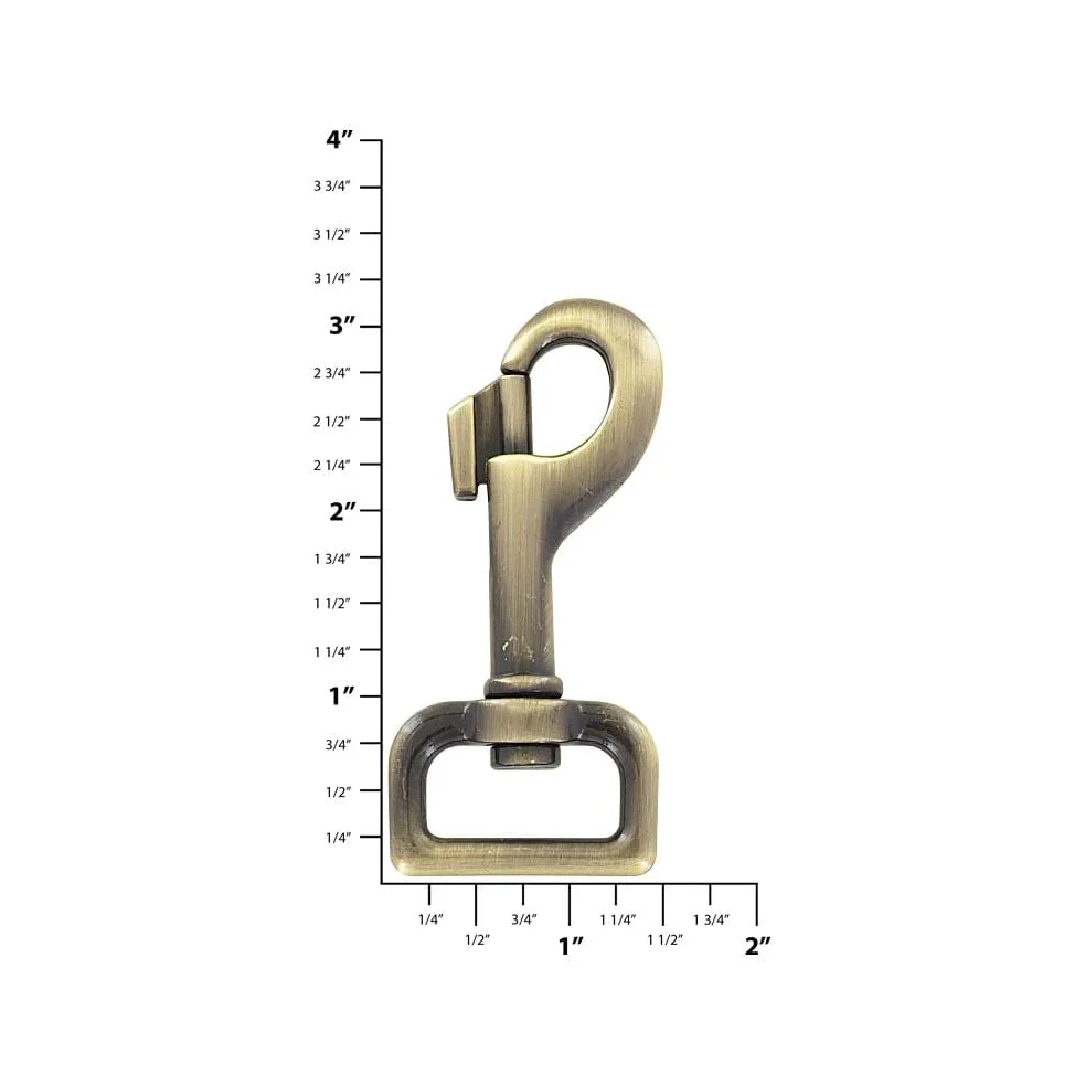 1" Antique Brass, Bolt Swivel Snap Hook Extended Profile, Zinc Alloy - Image 3
