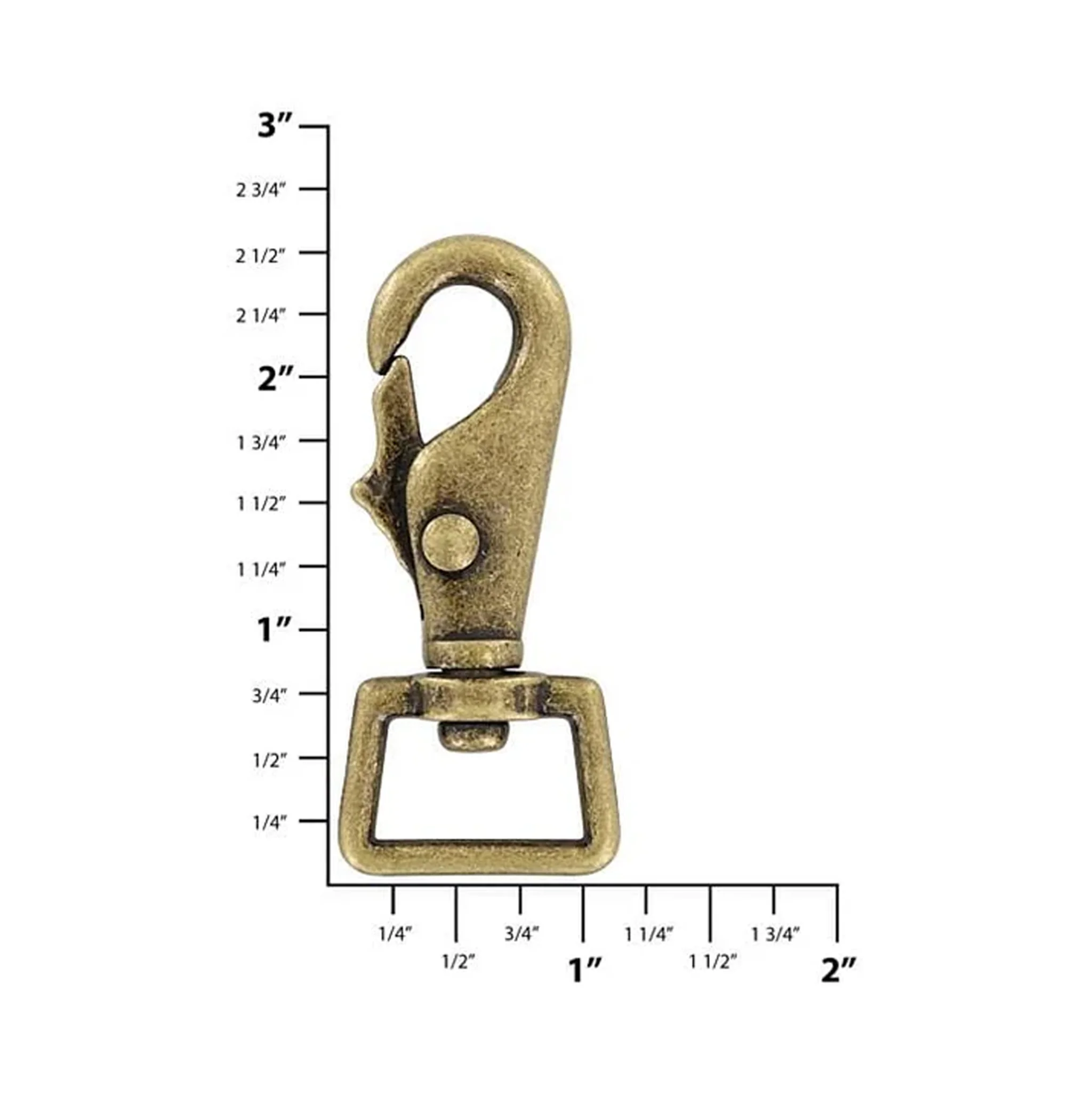 3/4" Antique Brass, 2 7/16" Lever Swivel Snap Hook, Zinc Alloy - Image 2
