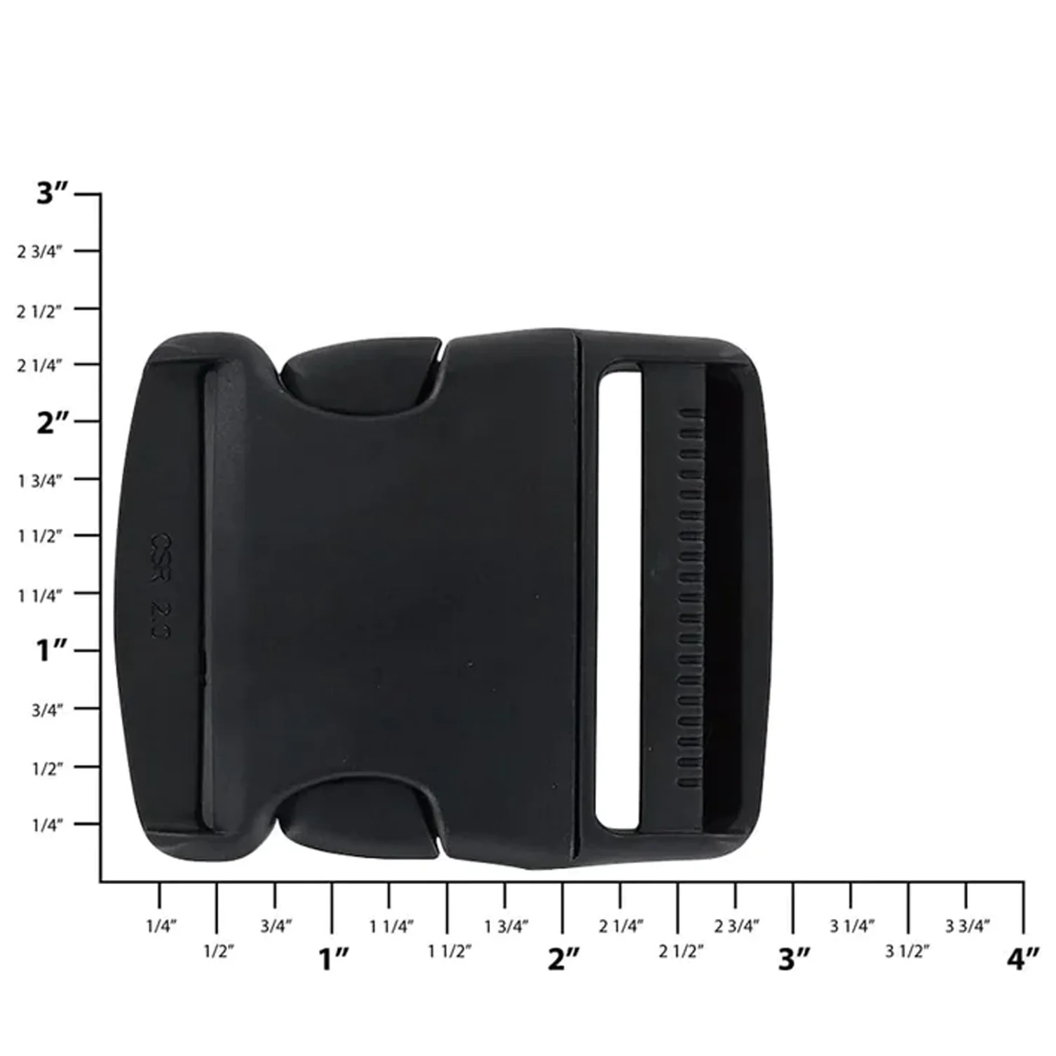 2" Black, Single Adjustable Side Squeeze Buckle, Plastic - Image 2